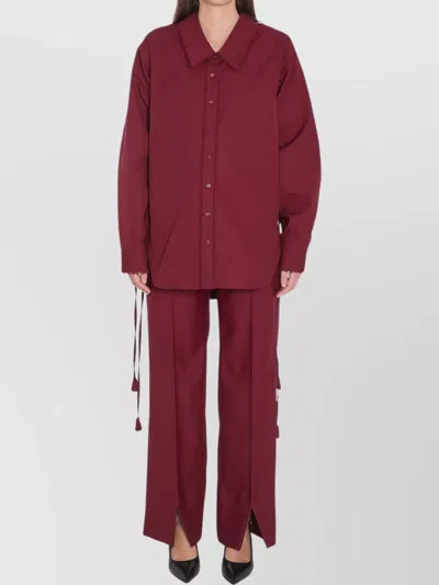 Gucci Curved Hem Shirt With Detachable Ties And Lace In Burgundy
