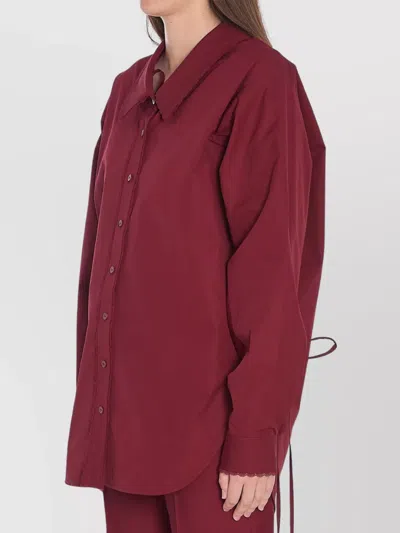 Gucci Curved Hem Shirt With Detachable Ties And Lace In Burgundy