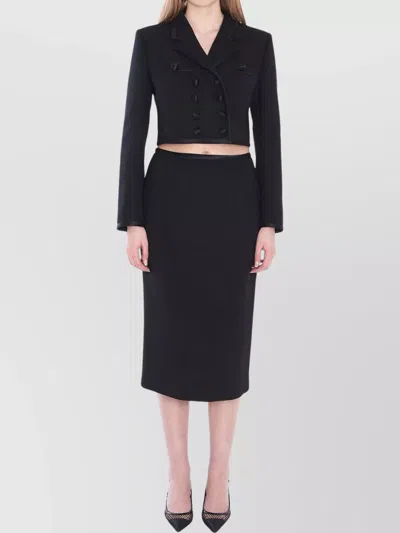 Dolce & Gabbana Wool Crepe Pencil Skirt With Satin Edges In Blue