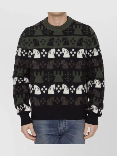 Burberry Embroidered Wool Chess Crewneck Sweater In Multi