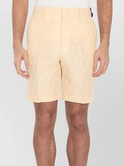 Fendi Pantaloni Corti In Jacquard Ff Di Lino Giallo
