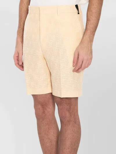 Fendi Pantaloni Corti In Jacquard Ff Di Lino Giallo