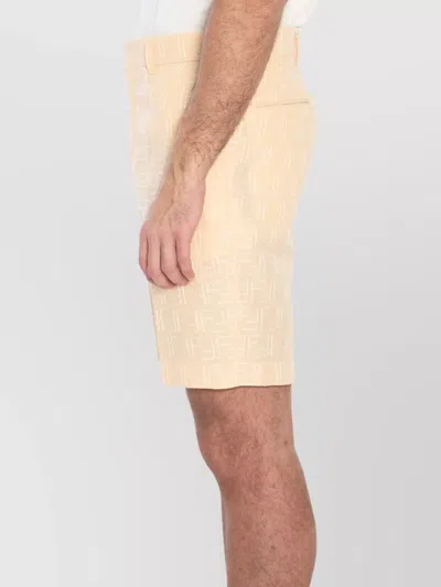 Fendi Pantaloni Corti In Jacquard Ff Di Lino Giallo