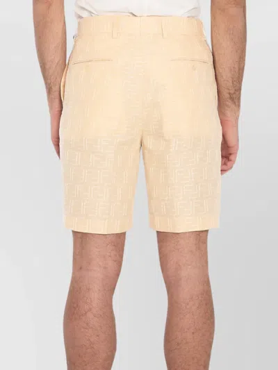 Fendi Pantaloni Corti In Jacquard Ff Di Lino Giallo