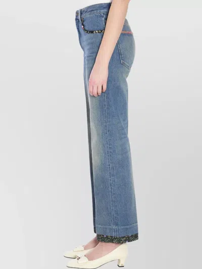 Valentino Floral Print Straight Leg Jeans In Blue