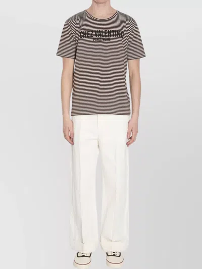 Valentino Striped Cotton T-shirt With Chez Print In There Is No Color Specification For This Product.