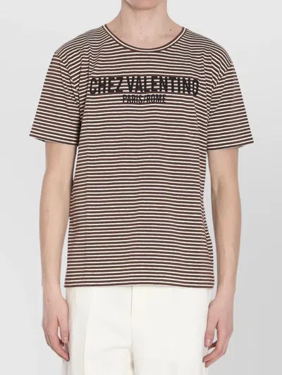 Valentino Striped Cotton T-shirt With Chez Print In There Is No Color Specification For This Product.