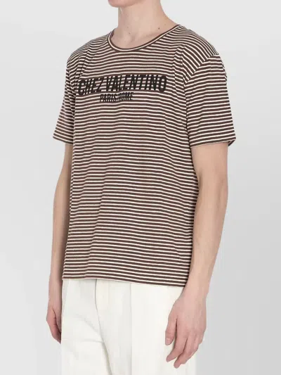 Valentino Striped Cotton T-shirt With Chez Print In There Is No Color Specification For This Product.