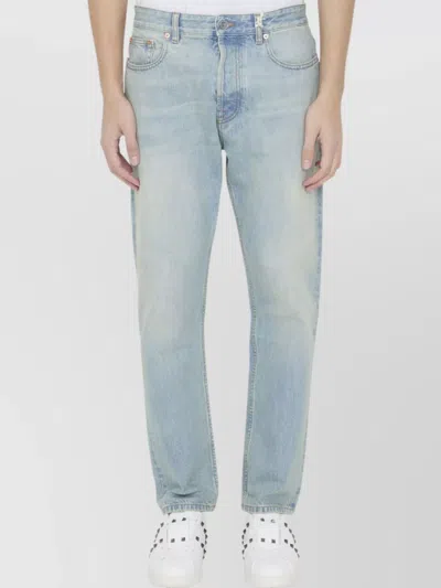 Valentino Vlogo Signature Embossed Tapered Jeans In Blue