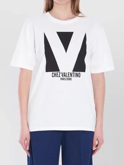 Valentino Crewneck Graphic Print Ribbed Short-sleeve Cotton Jersey In White