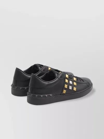 Valentino Studded Leather Sneakers Rubber Sole In Black