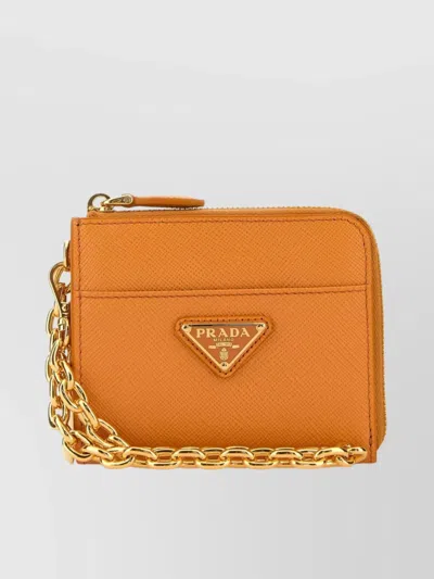 Prada Leather Wallet With Chain Strap And Gold-tone Hardware