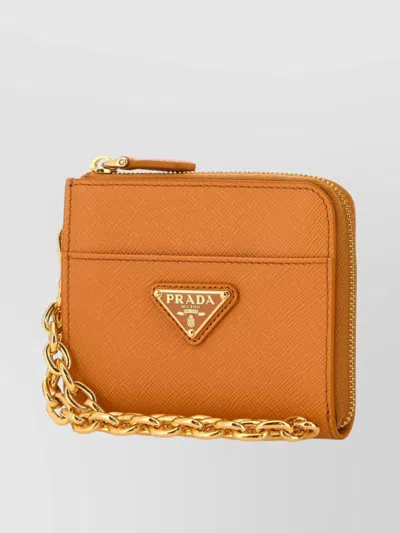 Prada Leather Wallet With Chain Strap And Gold-tone Hardware
