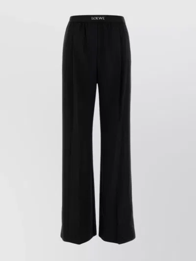 Loewe Wool Trousers With Wide Leg And Elastic Waistband In Black