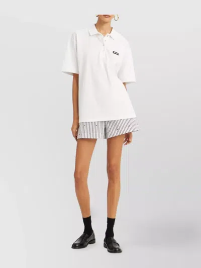 Rotate Birger Christensen Waistband Striped Logo Shorts Side Pockets In White