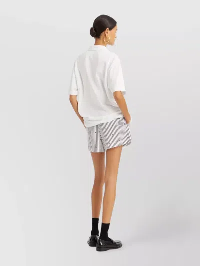 Rotate Birger Christensen Waistband Striped Logo Shorts Side Pockets In White