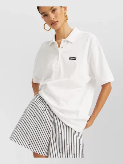 Rotate Birger Christensen Waistband Striped Logo Shorts Side Pockets In White