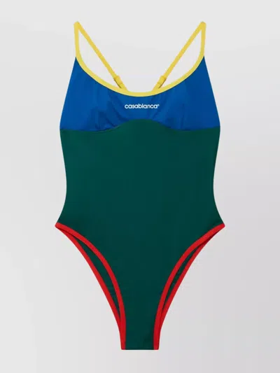 Casablanca Block Swimsuit With High-cut Leg In Green