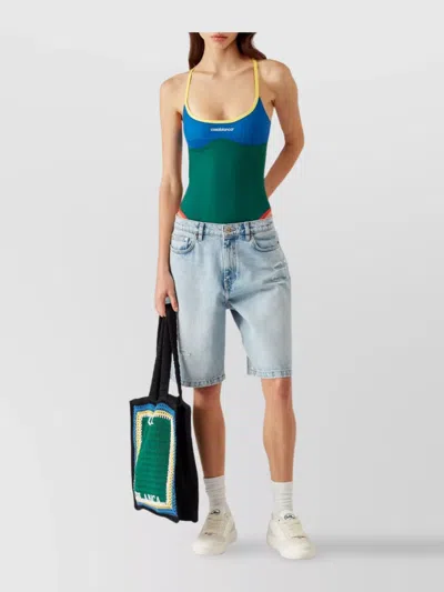 Casablanca Block Swimsuit With High-cut Leg In Green