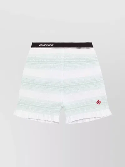 Casablanca Shirred Striped Elastic Waist Ruffle Shorts In White