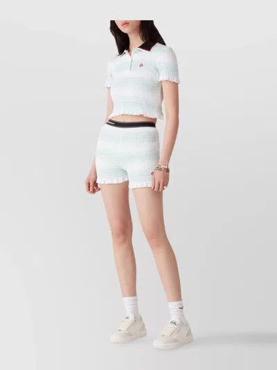 Casablanca Shirred Striped Elastic Waist Ruffle Shorts In White