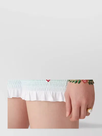 Casablanca Shirred Striped Elastic Waist Ruffle Shorts In White