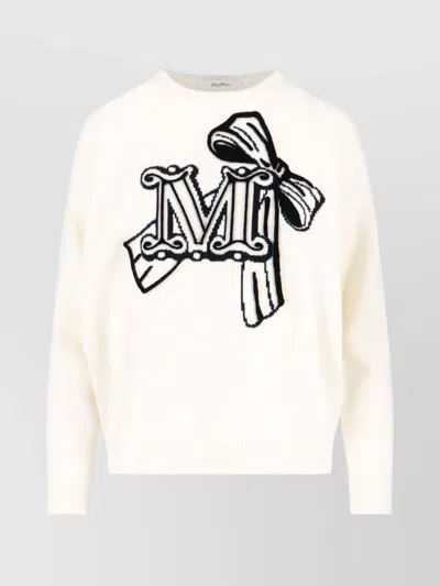 Max Mara Crew Neck Wool Cashmere Sweater With Graphic Detail