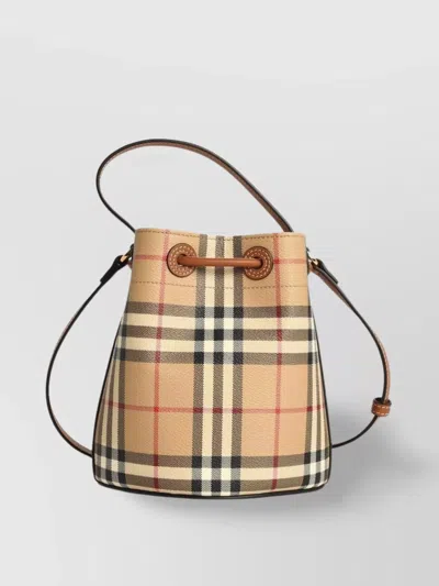 Burberry Mini Bucket Bag Check Pattern Cotton Blend