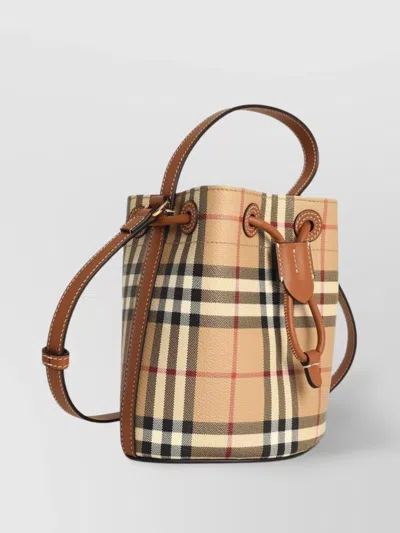 Burberry Mini Bucket Bag Check Pattern Cotton Blend