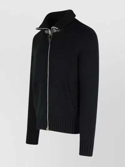 Tom Ford Wool Sweater With Front Pockets And High Collar In Black