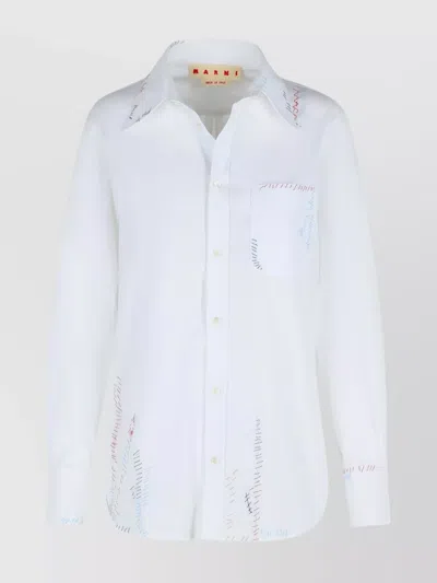 Marni Cotton Shirt With Chest Pocket And Structured Collar In White