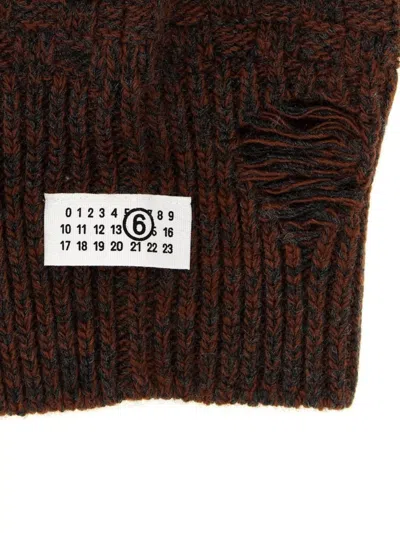 Mm6 Maison Margiela Distressed Wool Balaclava With Drawstring And Ribbed Hem In Brown