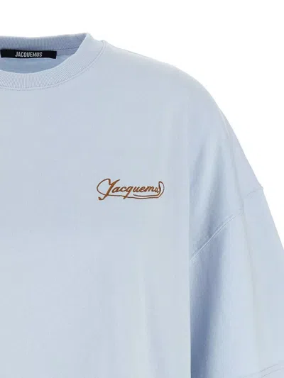 Jacquemus Le T-shirt Corto Logo-embroidered Cotton T-shirt In Blue