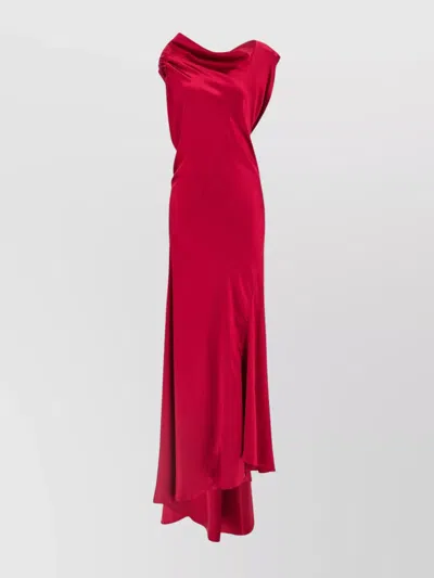 Alberta Ferretti Satin Draped Floor-length Dress With Asymmetric Neckline In Pink