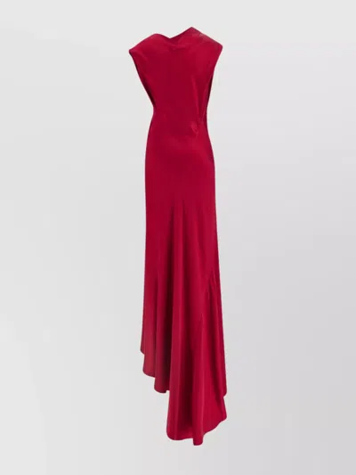 Alberta Ferretti Satin Draped Floor-length Dress With Asymmetric Neckline In Pink