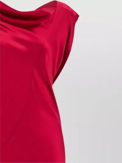 Alberta Ferretti Satin Draped Floor-length Dress With Asymmetric Neckline In Pink
