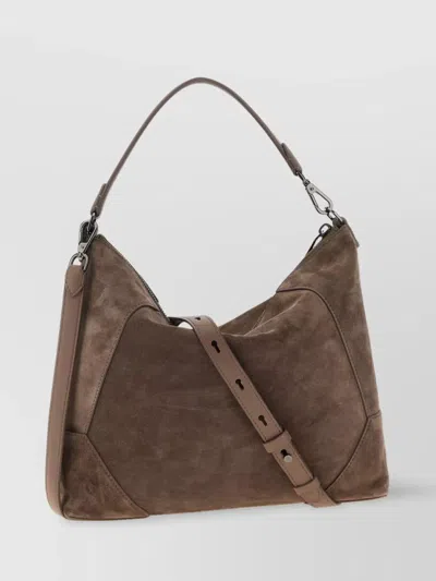 Brunello Cucinelli Suede Top Handle Adjustable Strap Shoulder Bag