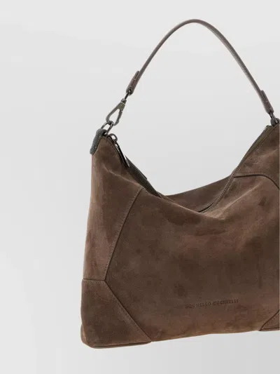 Brunello Cucinelli Suede Top Handle Adjustable Strap Shoulder Bag