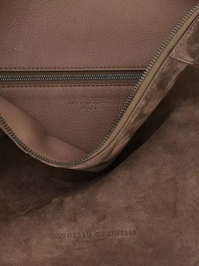 Brunello Cucinelli Suede Top Handle Adjustable Strap Shoulder Bag