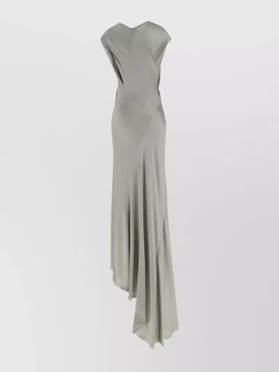 Alberta Ferretti Draped Satin Dress Asymmetric Neckline In Gray