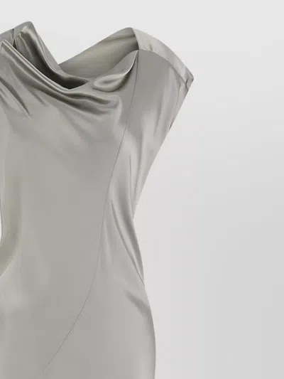 Alberta Ferretti Draped Satin Dress Asymmetric Neckline In Gray