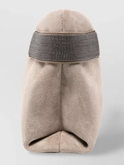 Brunello Cucinelli Grey Suede Leather Clutch Bag