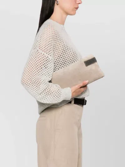 Brunello Cucinelli Grey Suede Leather Clutch Bag