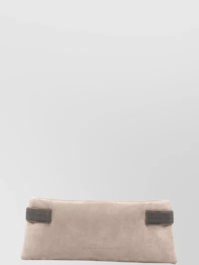 Brunello Cucinelli Grey Suede Leather Clutch Bag