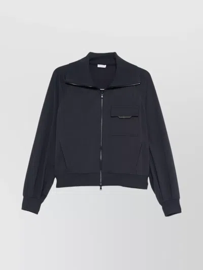 Brunello Cucinelli Cotton Zip Sweatshirt Chest Pocket In Black