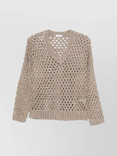 Brunello Cucinelli Sequin Embellished V-neck Knit Sweater