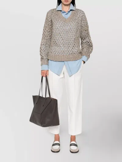 Brunello Cucinelli Sequin Embellished V-neck Knit Sweater
