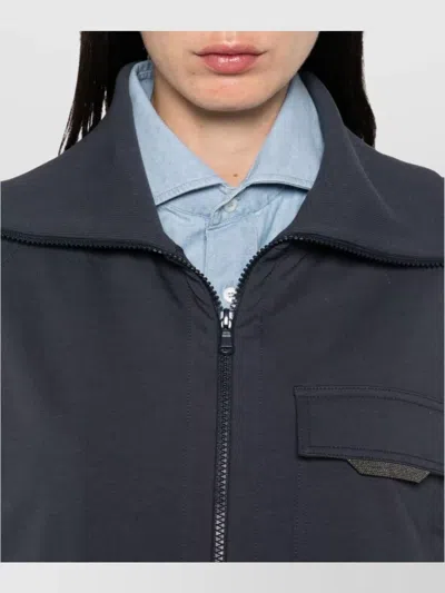 Brunello Cucinelli Cotton Zip Sweatshirt Chest Pocket In Black