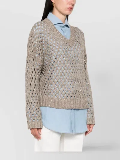 Brunello Cucinelli Sequin Embellished V-neck Knit Sweater