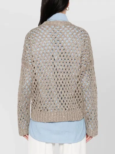 Brunello Cucinelli Sequin Embellished V-neck Knit Sweater